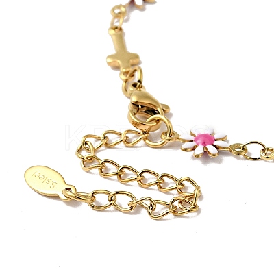 Ion Plating(IP) Enamel Flower & Cross Link Chain Bracelet BJEW-C023-01G-02-1