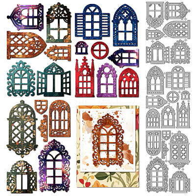 3Pcs 3 Styles Vintage Window Theme Carbon Steel Cutting Dies Stencils DIY-WH0309-4526-1
