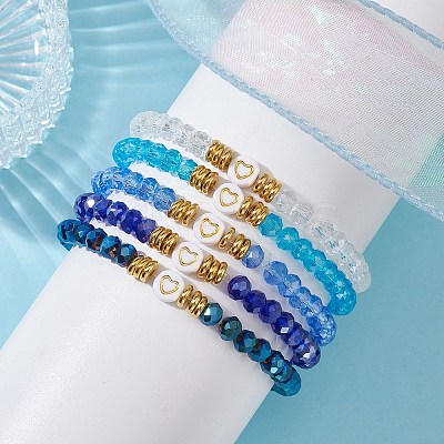 5Pcs Glass & Brass & Acrylic Beaded Stretch Bracelets Set BJEW-JB09677-01-1