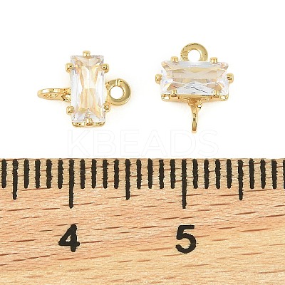 Brass Pave Cubic Zirconia Rectangle Connector Charms KK-P347-06G-03-1