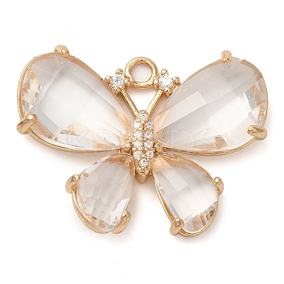 Rack Plating Brass Clear Cubic Zirconia Pendants KK-N255-11G-03-RS-1