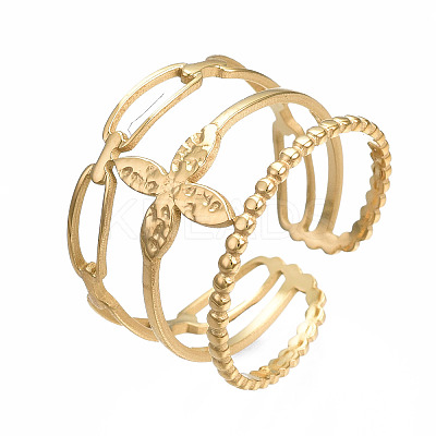 304 Stainless Steel Flower Open Cuff Ring X-RJEW-T023-95G-1