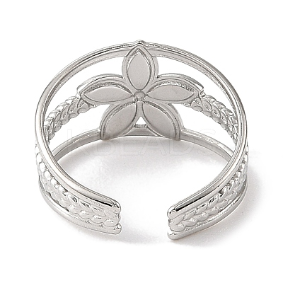 Flower 304 Stainless Steel Enamel Open Cuff Rings for Women RJEW-F166-21P-01-1