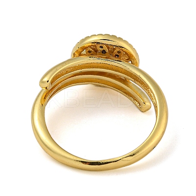 Flat Round with Tree of Life Brass Micro Pave Clear Cubic Zirconia Double Rings RJEW-Z050-23G-1
