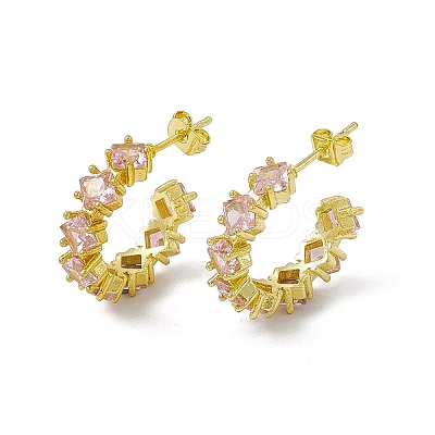 Rack Plating Brass Cubic Zirconia Stud Earrings for Women EJEW-M213-35G-B-1