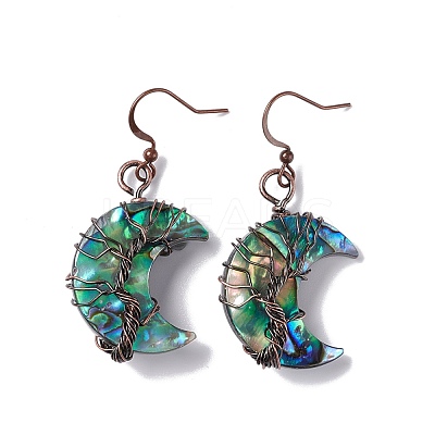 Natural Paua Shell Crescent Moon Dangle Earrings EJEW-G307-01R-1