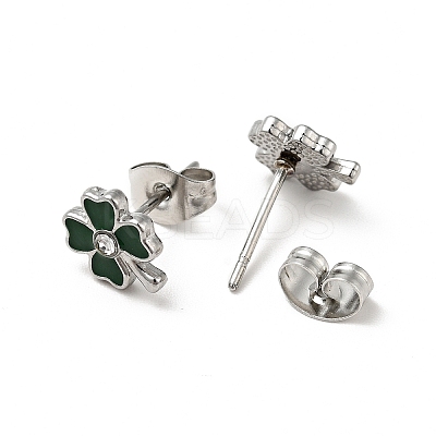 Enamel Clover with Crystal Rhinestone Stud Earrings with 316 Surgical Stainless Steel Pins EJEW-A081-12P-02-1