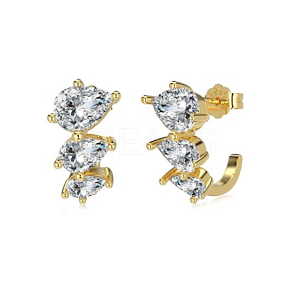 Teardrop 925 Sterling Silver Micro Pave Cubic Zirconia Stud Earrings for Woman EJEW-Q384-02G-1