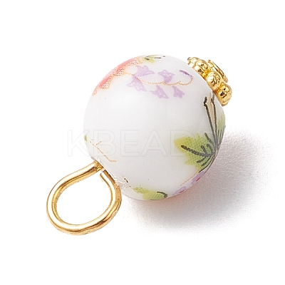 Handmade Flower Printed Porcelain Ceramic Pendants PALLOY-JF03928-02-1