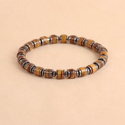 Vintage Natural Tiger Eye & Synthetic Non-magnetic Hematite Beads Stretch Bracelets for Women Men UH5548-2-1