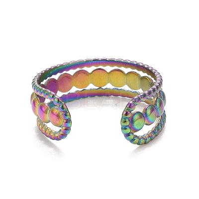 Ion Plating(IP) Rainbow Color  304 Stainless Steel Triple Line Open Cuff Ring for Women RJEW-C025-07M-1
