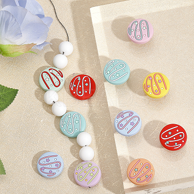 16Pcs 8 Colors Doughnut Food Grade Eco-Friendly Silicone Beads SIL-CA0002-64-1