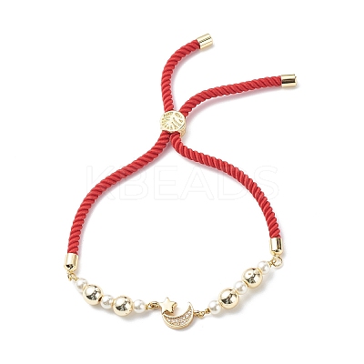 Clear Cubic Zirconia Moon & Star Link Slider Bracelet BJEW-JB08847-1