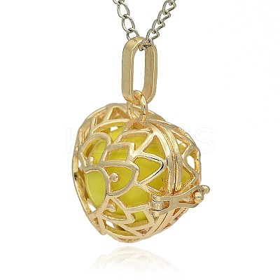 Golden Tone Brass Hollow Heart Cage Pendants KK-J243-04G-1