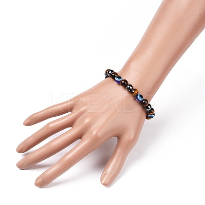 4Pcs Natural Gemstone and Evil Eye Resin Beads Stretch Bracelets Set for Women Men BJEW-JB08940-1