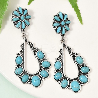 Alloy Synthetic Turquoise Dangle Stud Earrings EJEW-U053-12AS-1