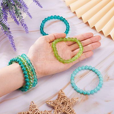 6Pcs 6 Styles 8mm Glass Round Beaded Stretch Bracelet Sets BJEW-TAC0025-1