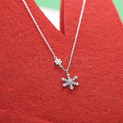925 Sterling Silver Micro Pave Clear Cubic Zirconia Christmas Snowflake Pendant Necklaces for Women FS-WG10658-02-1