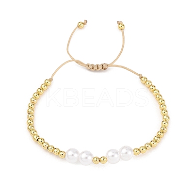 Brass & ABS Plastic Pearl Round Beads Braided Bead Bracelets for Women BJEW-H209-06G-1