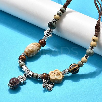 Ethnic Style Alloy & Porcelain Ceramic Beads Pendant Tassel Y Necklaces LS-NJEW-D308-03B-1