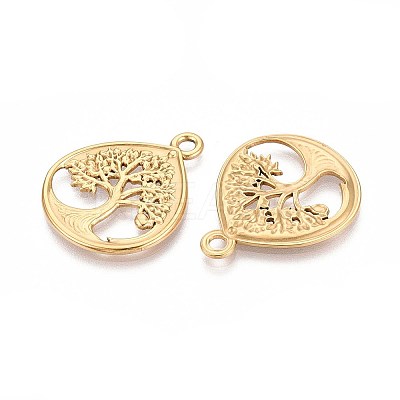 304 Stainless Steel Teardrop with Tree of Life Pendants STAS-T067-35G-1