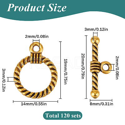 120Pcs Tibetan Style Alloy Toggle Clasps STAS-SP0001-62-1