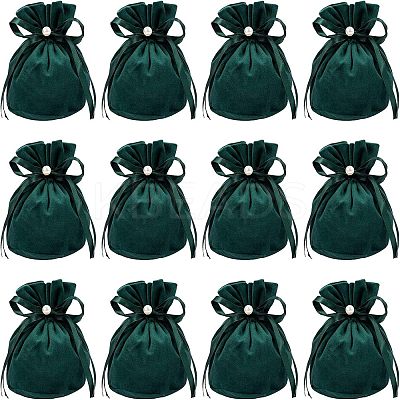 Velvet Jewelry Bags with Drawstring & Plastic Imitation Pearl TP-NB0001-20B-1