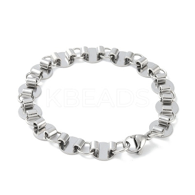 Non-Tarnish 201 Stainless Steel Flat Round Link Chain Bracelets for Women Men BJEW-I316-07A-P-1
