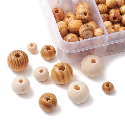 196Pcs 8 Styles Natural Unfinished Wood Beads WOOD-FS0001-09-1
