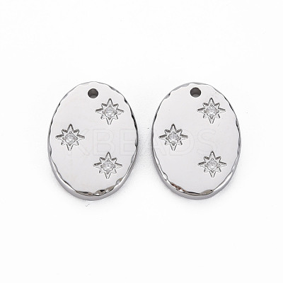304 Stainless Steel Micro Pave Clear Cubic Zirconia Pendants STAS-N097-114P-NR-1