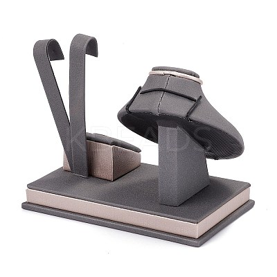 Wooden Clovered with PU Leather Jewelry Displays ODIS-F005-02E-1