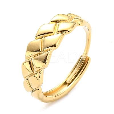 304 Stainless Steel Grooved Rhombus Adjustable Ring for Women RJEW-C016-28G-1