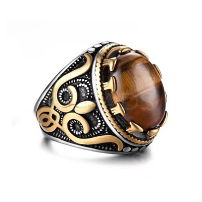 Natural Tiger Eye Oval Finger Ring LS-PW-WG56139-10-1