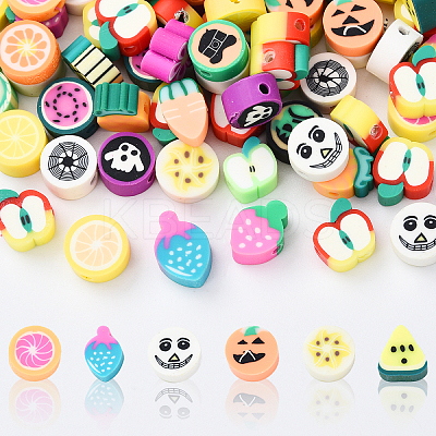 100pcs 5 Styles Handmade Polymer Clay Beads CLAY-YW0002-14-1