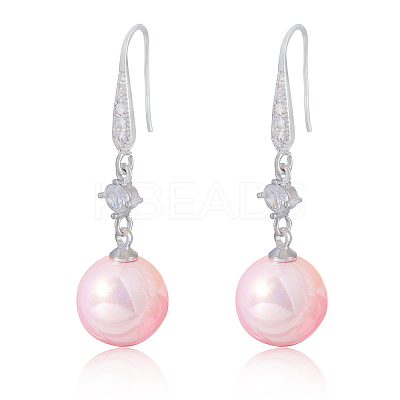 Pearl Earrings with Cubic Zirconia White Freshwater Shell Pearl Dangle Hook Earrings Stud Round Ball Drop Hoop Earrings Brass Jewelry Gift for Women JE1097B-1