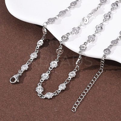 5.5MM 304 Stainless Steel Flower Link Chain Necklaces NJEW-P346-01P-1