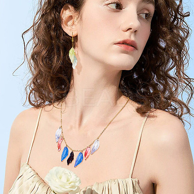 75Pcs 15 Colors Transparent Glass Leaf Pendants GLAA-TA0003-30-1