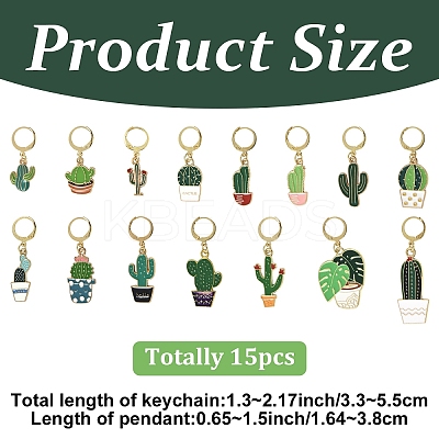 15Pcs Cactus Alloy Enamel Pendant Decorations HJEW-YW00129-1