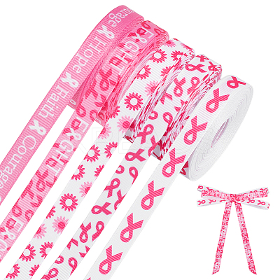 5 Rolls 5 Styles Polyester Awareness Ribbon Printed Grosgrain Ribbon OCOR-PH0005-33-1