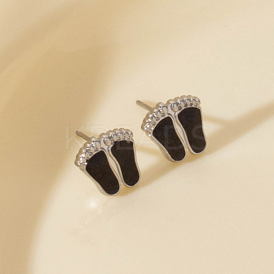 304 Stainless Steel Exaggerated Footprint Stud Earrings BU6703-1-1