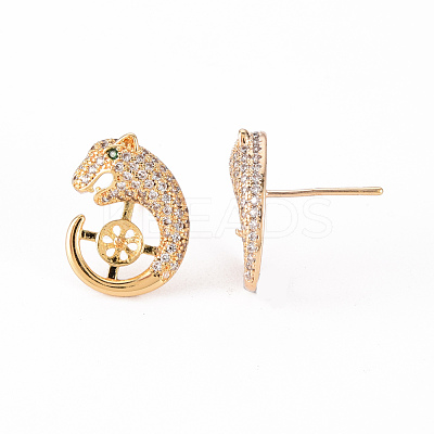Brass Micro Pave Clear Cubic Zirconia Stud Earrings Findings KK-T062-118G-A-NF-1