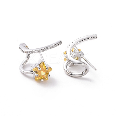 Light Khaki Cubic Zirconia Meteor Stud Earrings EJEW-P206-13P-1
