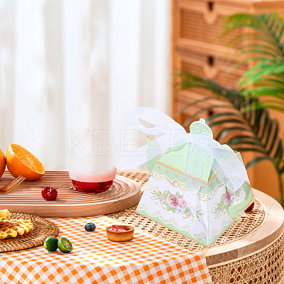 12Pcs 4 Colors Flower Printed 3D Teapot Shaped Paper Candy Gift Boxes with Ribbon DIY-SP0006-39-1