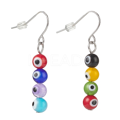 9 Pairs 9 Color Lampwork Evil Eye Round Beaded Dangle Earrings EJEW-JE05088-1
