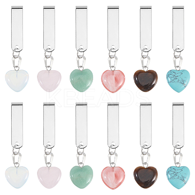 12Pcs 6 Styles Heart Natural & Synthetic Gemstone Shoe Charms HJEW-CA00019-1