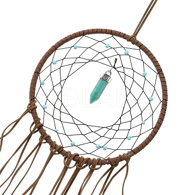Iron Synthetic Turquoise Woven Web/Net with Feather Pendant Decorations AJEW-B016-02-1
