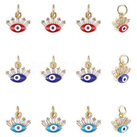 12Pcs 3 Colors Brass Micro Pave Cubic Zirconia Pendants ZIRC-AR0001-12-1