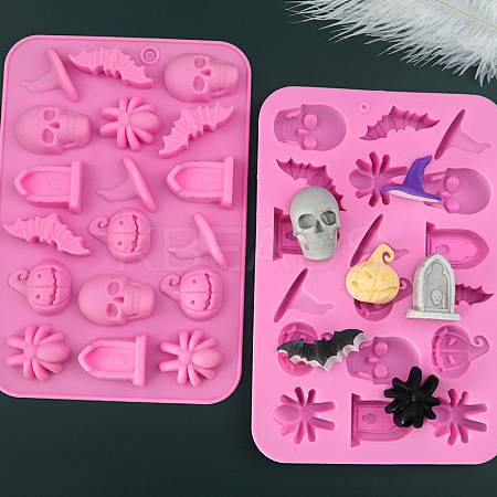 Halloween Theme Tombstone/Skull/Bat Cake Decoration Food Grade Silicone Molds LS-DIY-E067-04-1