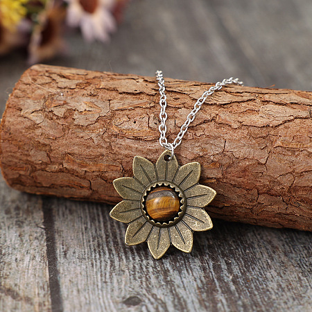 Alloy with Tiger Eye Flower Pendant Necklaces for Women FS-WGB1948-01-1
