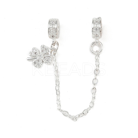 Brass Pave Clear Cubic Zirconia European Safety Chains with Charms KK-L236-16A-S-1